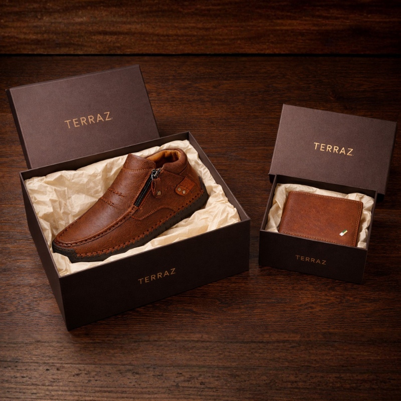 TERRAZ Leder-Set — Schuh und Geldbörse mit RFID-Schutz
